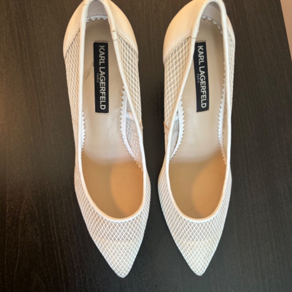 KARL LAGERFELD PARIS RAZI KITTEN HEEL PUMP IN WHITE FABRIC - Picture 7 of 7